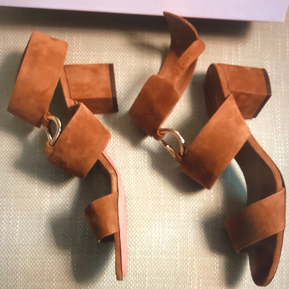 Aquazzura Suede Ankle-Strap Heels in Cognac Brown - Picture 5 of 8